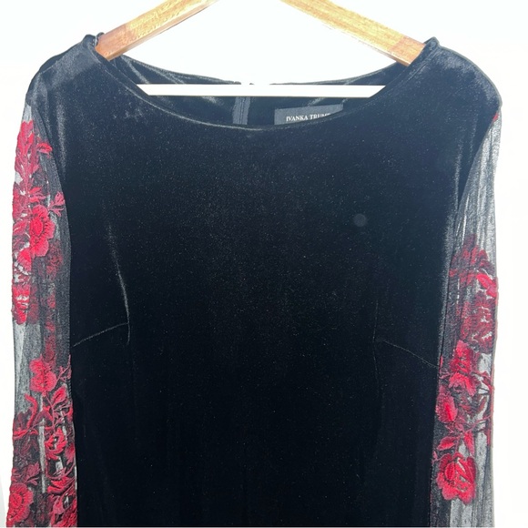 Ivanka Trump Black Dress with Red Floral Sleeves - Picture 2 of 4